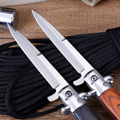 9.2'' Outdoor Tactical Camping Hunting Survival Pocket Folding Knife 8Cr13Mov Blade Wood Handle Rescue Utility Military Knives