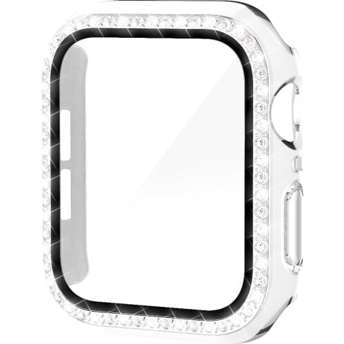Diamond 6D Dazzling Carving PC Double Row Diamond Tempered Glass Case for Apple Watch Series 38MM 42MM For IWatch 5 4 40mm 44mm