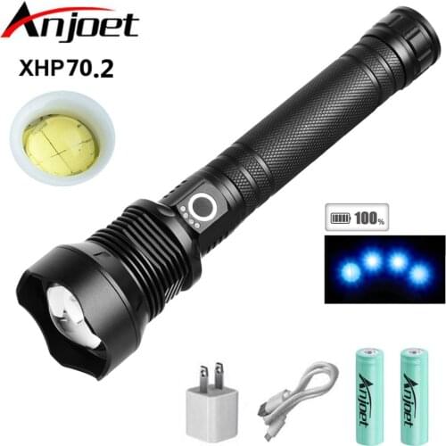 Anjoet XHP70.2 powerful led flashlight usb Zoomable Tactical torch 18650 or 26650 Rechargeable battery hand light Linterna