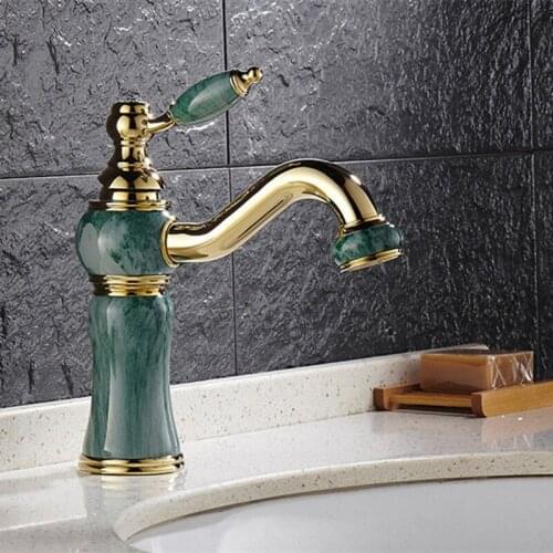 Free shipping Promotion jade stone gold bathroom mixer tap with solid brass golden basin sink faucet from DONA SANITARY WARE