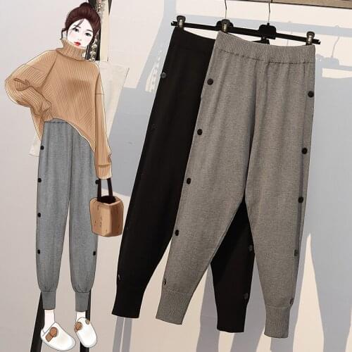 Black Knitted Plus Large Size Oversize Korean Vintage Clothes WomenS High Waist Trousers Fashion Pants For Girls Streetwear