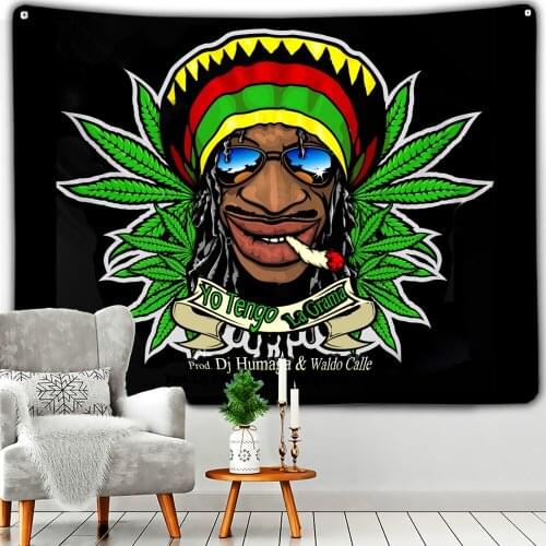 Leaf Smoking Flag Jamaica Rasta Reggae Music Rock Band Tapestry Home Fabric Canvas Wall Hanging Chic Bohemian Decor New Product