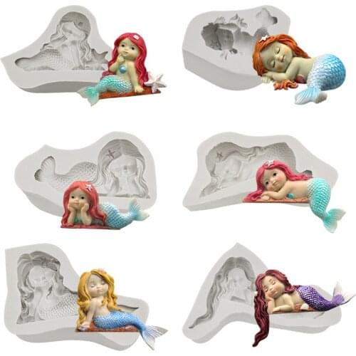 Mermaid Shaped Silicone Fondant Cake Decorating Mold Epoxy Resin Jelly Pudding Molds Baking Tools Kitchen Accessories