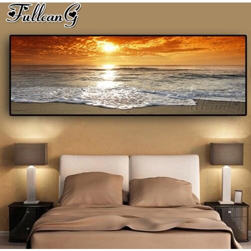 FULLCANG diy full diamond painting sunsets natural sea beach landscape embroidery mosaic panorama scandinavian wall decor FC1946