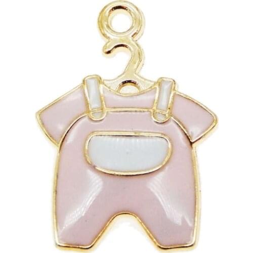 GraceAngie 10pcs Shiny Gold Color Zinc Alloy Base Gentle Pink White Enamel Baby Newborn Suite Cloth Cute Pendant Charm 22*15mm