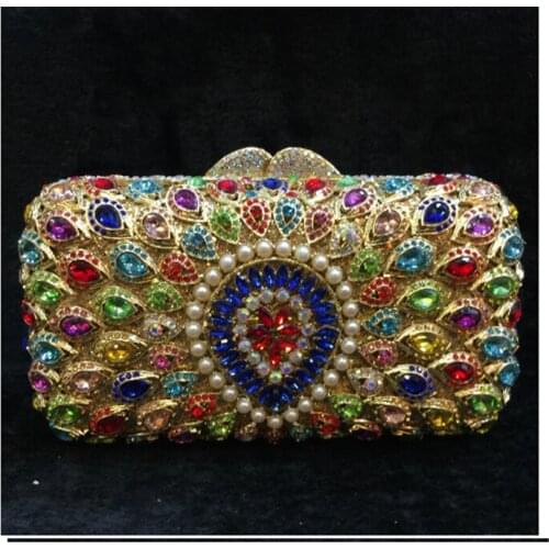 XIYUAN Hot Sale Crystal Evening Bags Retro Chain shoulder bag Clutch Luxury Wedding Diamond Beaded Rhinestone Small Party purse