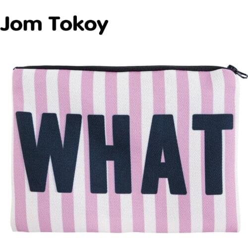 Jom Tokoy Simple Square Cosmetic Bags 3D Printed Whatever Pink Stripes Makeup Polyester Travell