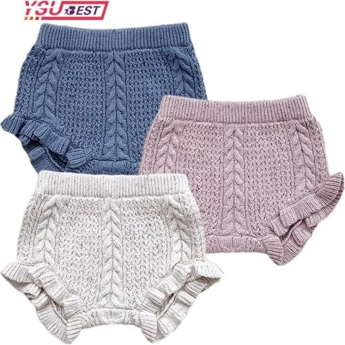 Adorable Newborn Baby Girls Lace Shorts Autumn Winter Cotton Knitted Elastic Pants Shorts Solid Color Mid Waist Trousers Baby