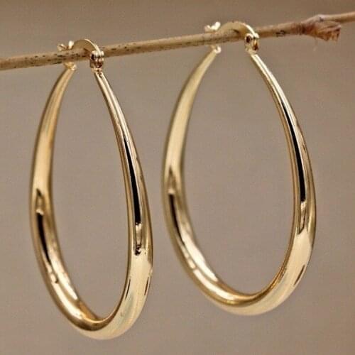 Fashion Smooth Geometric Oval Earrings Gold Plated Hoop Earrings Bride Engagement Wedding Party Jewelry Lady Birthday Gift