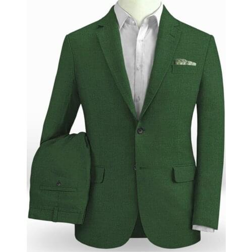 Emerald Green Linen Suits Men Light Weight Beach Wedding Suits For Men Custom Made Summer Linen Suit Tailored Groom Suit 2019