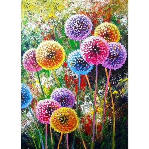 Full Round Poured Glue Diamond Painting Kits Scalloped Edge DIY Embroidery Color Dandelion Scenery Rhinestone Mosaic Home Decor
