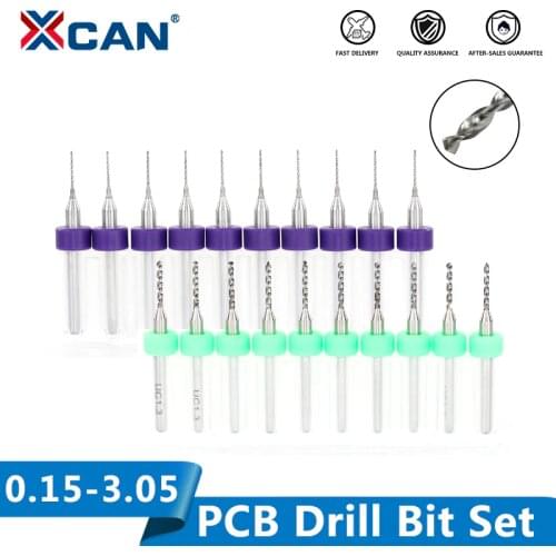 XCAN 10pcs 0.15-3.05mm Carbied PCB Mini Drill Bit For Print Circuit Board Drilling 3.175mm Shank PCB Drill Bit Set