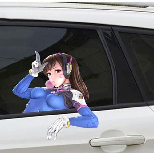 1 pieces 26cm x 23.2cm for Overwatch D.Va Anime Car Stickers Waterproof Sunscreen Decal Surfboard Creativite Vinyl Graphics