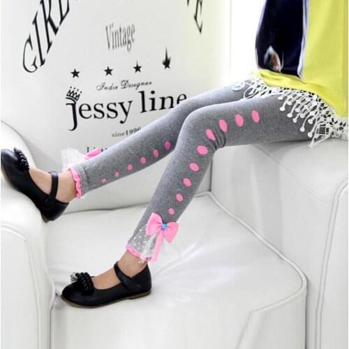 New 2015 girls bow Leggings cotton children bow Dot pants kids warm elastic waist legging Toddler girl pants