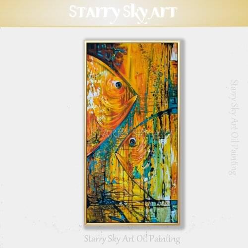 New Arrivals Hand-painted Modern Fishes Oil Painting on Canvas Unframed Art Funny Animal Fish Acrylic Painting for Wall Decor