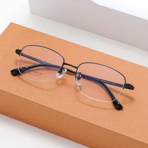 New Classic Square Half Rim Pure Titanium Spectacle Frame Mens Casual Fashion Myopia Eyeglasses Comfortable Elastic Temples