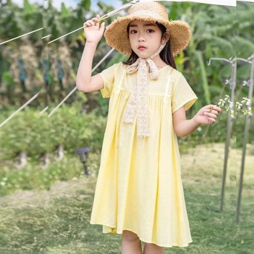 Teenagers Dress Girl Clothing 2021 New Summer Dresses For Teenage Girls Short Sleeve Knee Length Yellow Dress With Zipper