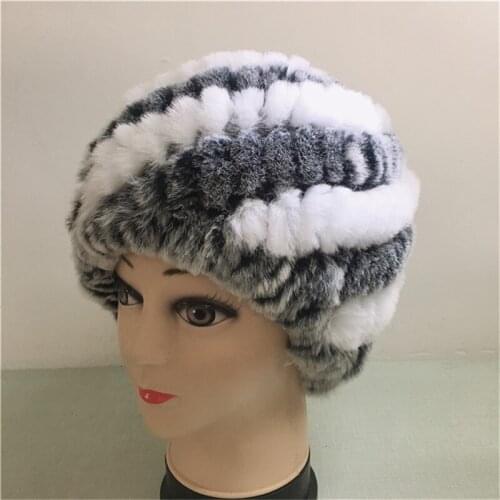 Luxury Autumn Winter Womens Beanies Real Knitted Rex Rabbit Fur Hats Handmade Lady Warm Caps MS-25