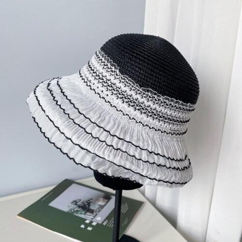 Japanese Lolita Pleated Lace Fisherman Hat Female Spring Summer Sunscreen Straw Hat Cute Sun Hat Fashion Gorro