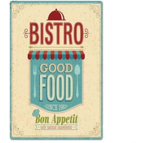 Vintage Bistro Good Food Bon Appetit Metal Tin Sign 8x12 Inch Retro Wall Decor