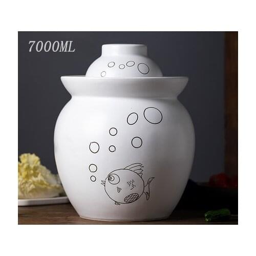 600/1500/3500/7000ML Glass Container Pickle Jar Kimchi Jar Kitchen Pickled Cans Household Food Seal Storage Jar Ceramic Cylinder