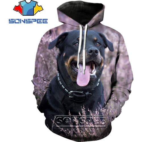 SONSPEE Animal Laughing Dog Rottweiler Hoodie Streetwear Casual Harajuku Sweatshirt 3D Print Men Women Plus Size Mans Clothing