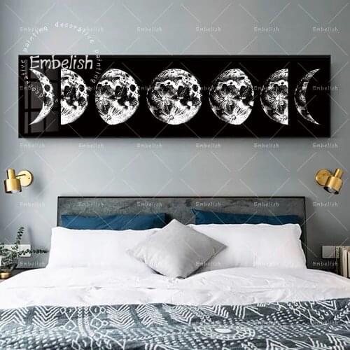 Embelish 1 Pieces Large Modern Style Black And White Moon Phases Landscape HD Print Canvas Paintings Home Decor Wall Posters