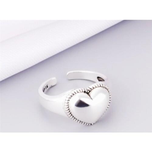Sole Memory Thai Silver Retro Cute Heart Romantic 925 Sterling Silver Female Resizable Opening Rings SRI602