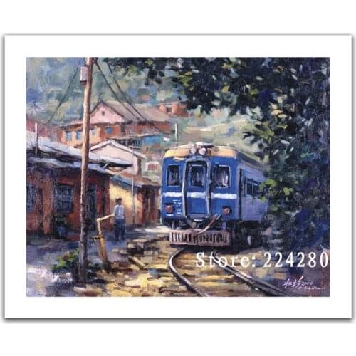 Needlework,Cross stitch Memories Old train Scenery Handmade 14CT Canvas DIY,Cross-stitch kits,Embroidery Art Home Decor
