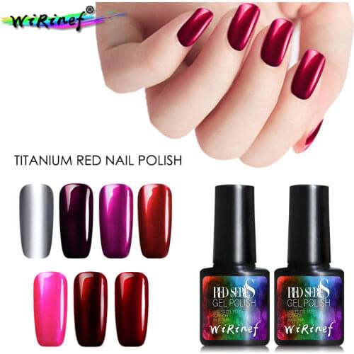 WiRinef 8ml Shiny Titanium Red Gel Varnish UV Gel Nail Lacquer Mirror Metal Glitter Nail Gel Polish Nail Art Manicure