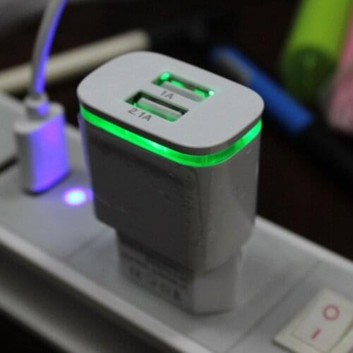 100pcs LED Light US EU Plug 2 Ports dual USB Charger 5V 2A Wall Adapter Mobile Charging For iPhone 5 6 iPad Samsung