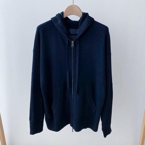 100% Cotton Women Hoodie Dark Blue Back Skull Patch Hooded Sweatshirt Women Loose Knit Jacket