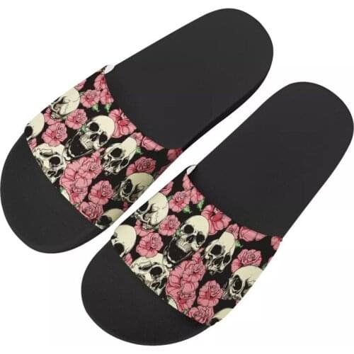 WHEREISART Skull Flower Prints Women Slippers Summer Home Bathr Slippers Female Outdoor Flip Flops Couple Girls Beach Sandals