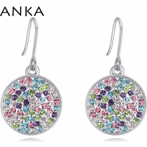 ANKA Hot Arrival Crystal Round Dangle Earrings for Women jewelry Colourful Pendant Pave Earring #114761