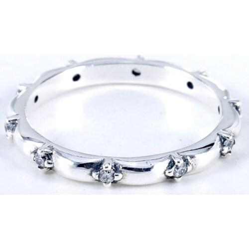 Original 925 Sterling Silver Ring Flower Petals Band Ring With Crystal For Women Wedding Party Gift Fine Pandora Jewelry