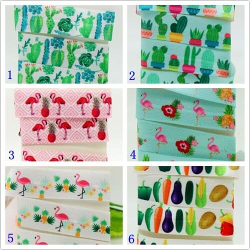 1'' Free shipping Fold Elastic FOE cactus flamingo pineapple printed headband headwear diy decoration wholesale OEM 25mm D552