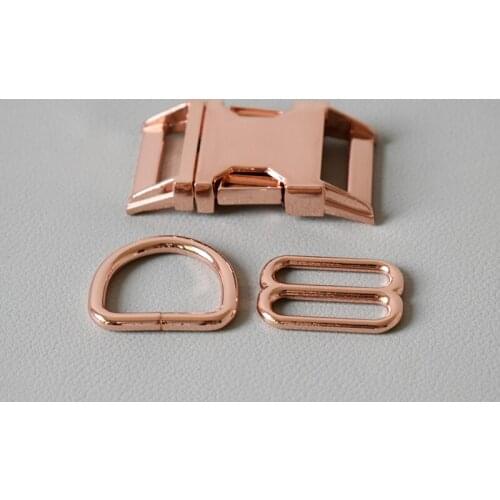 1 Set (25mm) Webbing Golden Metal Slider Adjustable Buckle Loops DIY Straps Bags Belts Accessory-Rose Gold