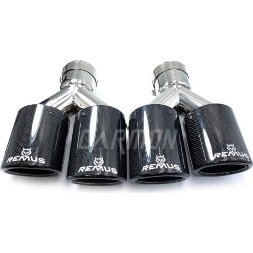 1 Pair Car Universal Dual Exhaust Pipes Curly Edge Remus Sport Glossy Carbon Fiber Exhaust Muffler Tips for BMW AUDI GOLF MAZDA