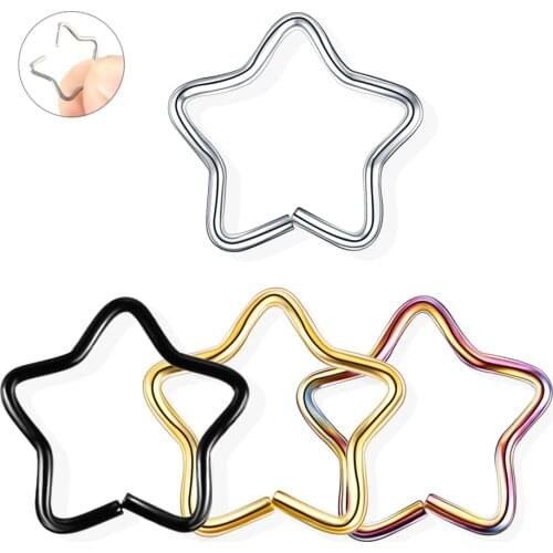 20G 1Pc Stainless Steel Ear Clip Piercing Star-Shape Septum Clicker Ear Cartilage Earrings Daith Tragus Piercing Body Jewelry