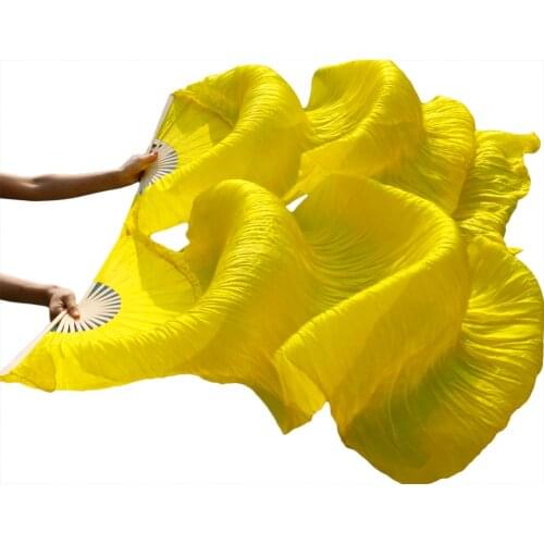 2016 female high quality Chinese silk veils 1 Pair of belly dancing fans cheap hot sale dance fans yellow
