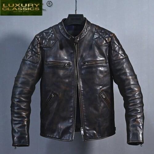 2021 Vintage Genuine Leather Jacket Men 100% Cowhide Coat Motorcycle Mens Jackets and Coats Spring Autumn Hommes Veste 62