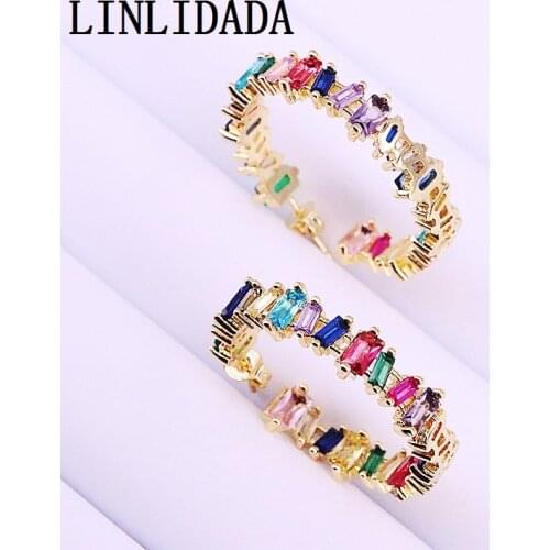 6Pairs Fashion Gorgeous Earring Jewelry for Women Gold Color Paved Colorful CZ Zircon round circle Wedding Earrings