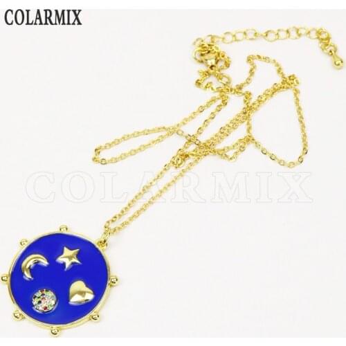 6 Pcs Enamel pendant Enamel Mix color Pendant Necklace Slim chain Jewelry Accessories Jewelry Necklace 51809