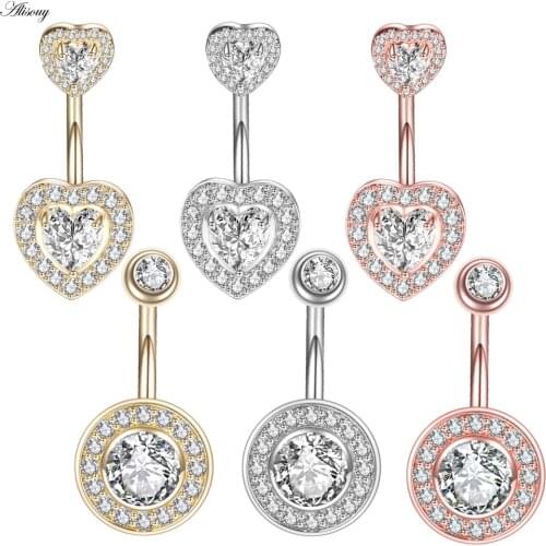 Alisouy 1 pcs Navel Earring Belly Piercing Steel Belly Button Rings Crystal Piercing Navel Heart Style Piercing Sex Body Jewelry