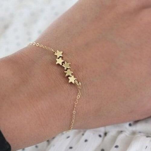 Bohemian Gold Five Star Pendant Bracelets for Women Boho Jewelry Geometric Leaves Beads Layered Hand Chain Charm Bracelet
