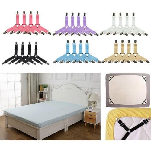 4Pcs/set Elastic Bed Sheet Strong Clip Grippers Bed Sheet Suspenders Adjustable Heavy Duty Non-slip Clip Belt Fastener Mattress