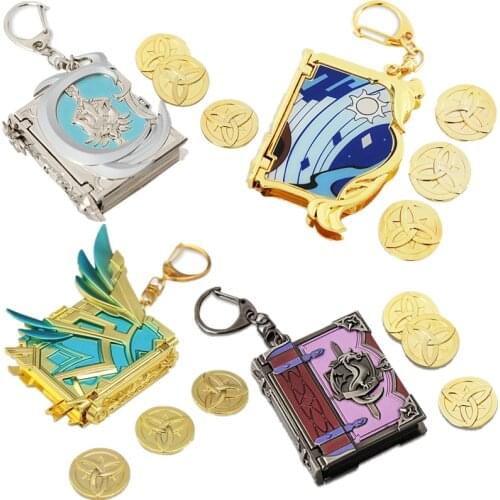 Genshin Impact Catalysts Lost Prayer to the Sacred Winds Cosplay Alloy Key Chains Pendant Keychain Toy Mora Coin Jewelry