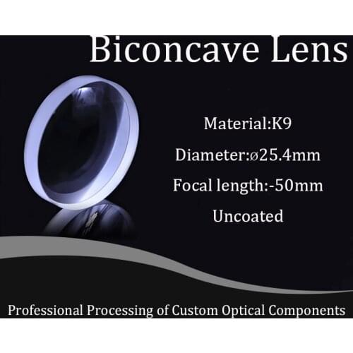Customized K9 Biconcave Lens Diameter 25.4mm Focal Length-50mm Optical Experimental Components