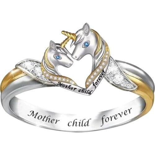 Cute Unicorn Parent-child Ring for Women Children Cartoon Animal Ring Cubic Unicorn Mother Child Forever Ring Jewelry Gifts