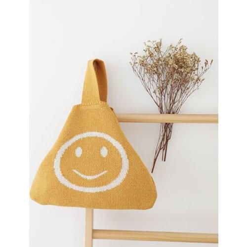 Korean Style Trendy Winter Custom Logo Woolen Yarn Vest Wrist Handbag Wristlet Pouch Small Cute Smiling Face Clutch Purse